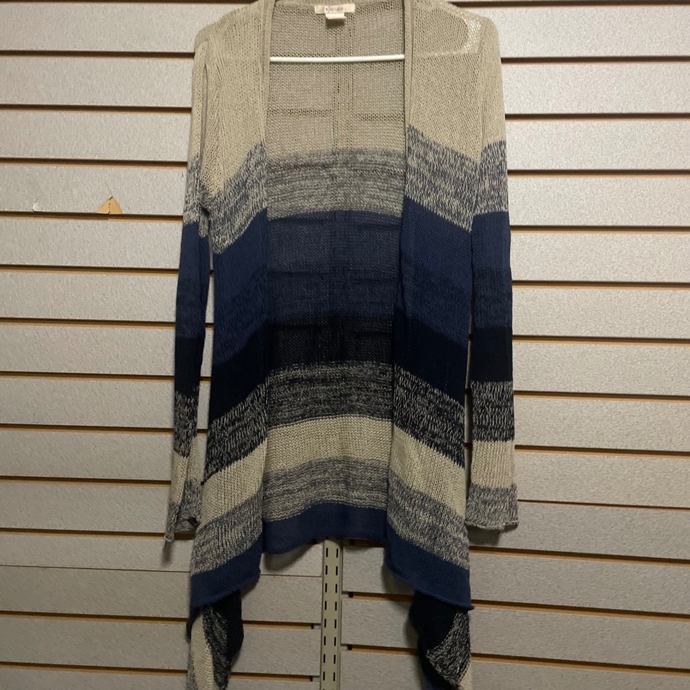 Intrigue Women's Striped Open Front Cardigan‎ Sweater Size L